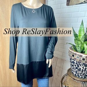 NWT Jjill  long sleeve Black Top Detaill Satin Trim.